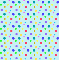 Seamless abstract pattern in the form of multi-colored polka dots on a blue background