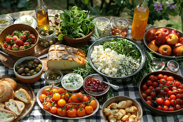Summer Picnic Setup with Checkered Blanket