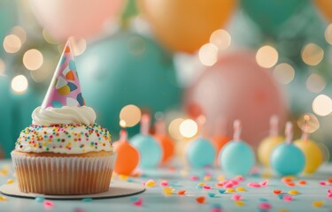 Birthday Cake With Candle at Outdoor Party