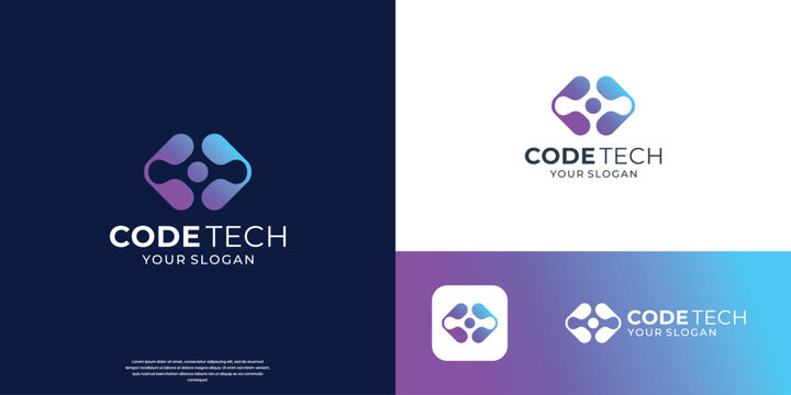 Modern coding tech logo template. connection dot technology symbol illustration.