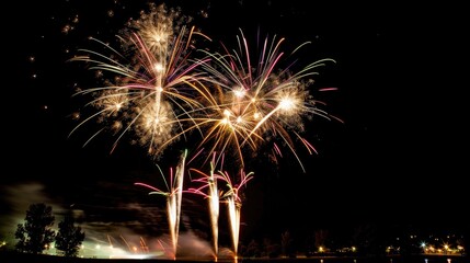 Vibrant fireworks illuminating the night sky