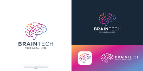 minimalist Brain Logo Design Vector Template. creative lines dot and colorful concept.
