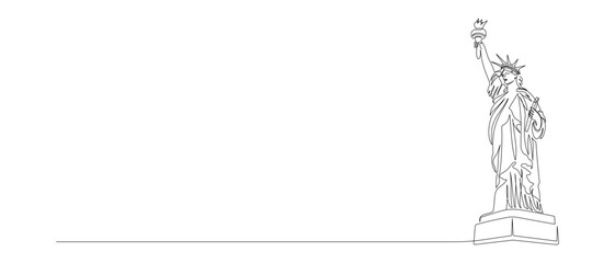 Continuous one line drawing of Liberty Statue. USA landmarks and New York city famous place in simple linear style. Editable stroke. Doodle vector illustration