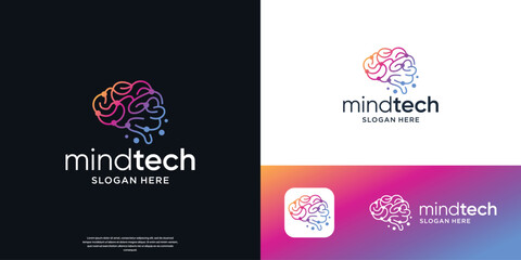 brain tech logo, connect line circuit dot symbol. brain connection tech logo vector illustration.