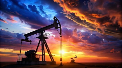 Oil Pump Jack Silhouette at Night Sky Work on oilfield