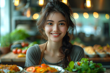 Happy Girl Enjoying Healthy Meal