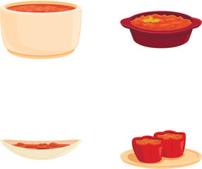 Balkan product icons set cartoon vector. Traditional dish from balkan cuisine. Food concept