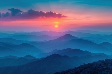 Obraz premium Stunning sunset over a mountain