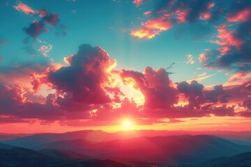 Fototapeta premium Stunning sunset over a mountain