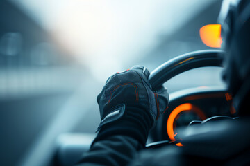 Intense closeup of the F1 car s steering column and the driver s gloves gripping it, F1 car, control and precision