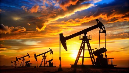 Industrial Pump Jack Oil Field Silhouette Equipment