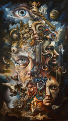 Obraz premium a complex symbolist critical painting portrait of our society.generative ai