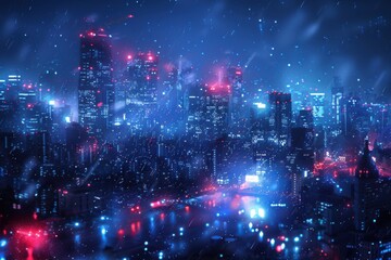 Obraz premium Vibrant Cityscape at Night with Glowing Lights