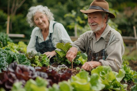 Eco-Friendly Senior Couple Gardening in Compost-Enriched Garden: Promoting Sustainable Living Through Home Composting - Powered by Adobe