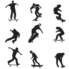 Vector set of a human playing Skateboarding 