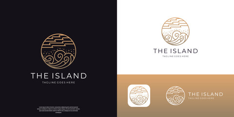 Sea wave logo line art minimalist vector. Ocean circle and creativity water design.