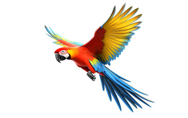 Fototapeta premium colorful parrot in flight with vibrant feathers, ideal for tropical and exotic bird-themed projects.
