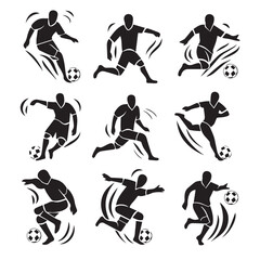 Vector set of a human playing football