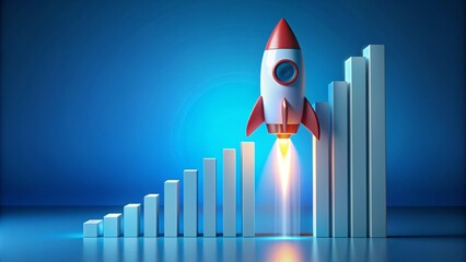 Rocket and Chart on Blue Background for Business Finance Presentations