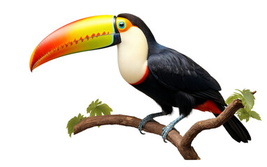 Naklejka premium Colorful toucan perched on a branch with a vibrant beak, perfect for tropical and wildlife-themed projects.