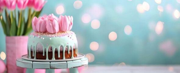 Easter Cake With Pink Frosting and Sprinkles