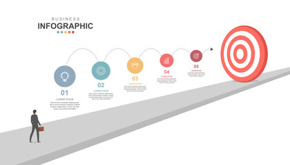 Infographic elements template, Business concept Timeline 5 steps, workflow layout, icons, diagram, report, web design. Creative, marketing data, vector.