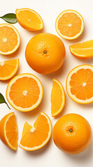 Oranges on White Background, Abstract Image, Texture, Pattern Background, Wallpaper, Cover and Screen of Smartphone, Cell Phone, Computer, Laptop, 9:16 and 16:9 Format