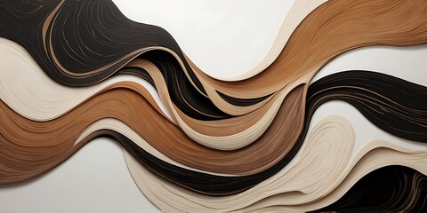 Waves of black, brown and cream on white background,  abstract background 3d waves illustration