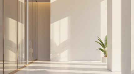 Minimalist Buildings and Interiors with Clean Lines and Neutral Colors. Copyspace