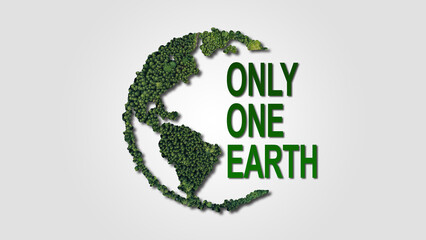 Only One Earth- World Environment day concept 3d design. Happy Environment day, 05 June. World map with Environment day text 3d background illustration. World overshoot Day.