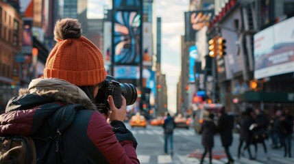 A woman wearing an orange hat