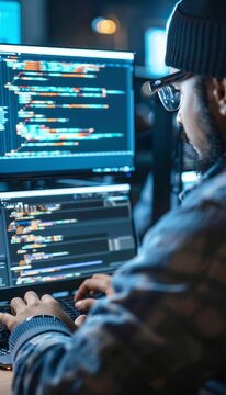 Close-Up Detailed Shots of Developers Coding in Python, JavaScript, and Java for Software Projects