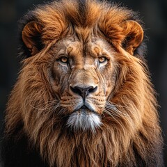Fototapeta premium Portrait of a majestic lion with a lush mane staring intensely with piercing eyes