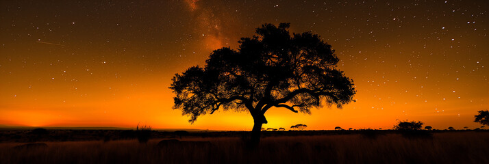 Majestic South African Night Sky - Silhouettes of Safari Landscape in Stunning Astronomy Photography
