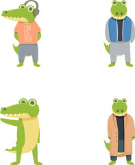 Green crocodile icons set cartoon vector. Funny crocodile animal. Cartoon character