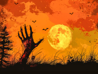 Halloween wallpaper with zombie hand
