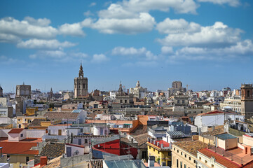 Fototapeta premium Church towers and old buildings Valencia old town cityscape