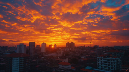 Fototapeta premium Vibrant Realistic Orange Sunset Sky Over Lagos Beach