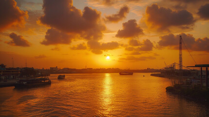 Obraz premium Tranquil Realistic Orange Sunset Sky in Lagos, Nigeria