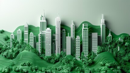 Sustainable ESG Green Concept with Paper Art Collage of Modern Cityscape and Nature Integration