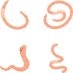 Worm character icons set cartoon vector. Amusing adorable earthworm. Insect, nature