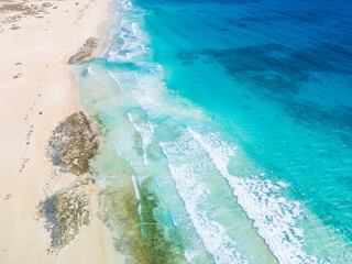 Aerial view of Dunas de Corralejo beach in Fuerteventura, Canary Island