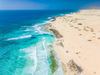 Aerial view of Dunas de Corralejo beach in Fuerteventura, Canary Island