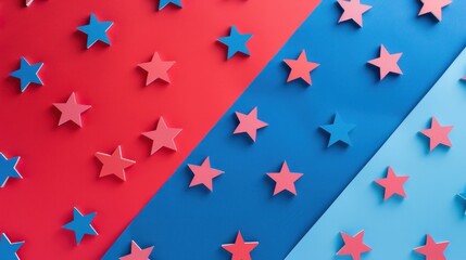 Fototapeta premium Abstract background with blue, red, and light blue stars.