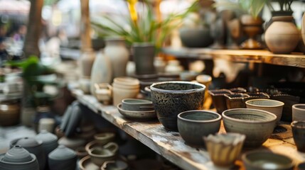 Handcrafted pottery on display