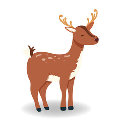 Vector illustration of deer. Santa Claus's Reindeer in flat style, isolated for holiday designs banner, cover, advertisement, greeting card. Concept of Christmas and New Year
