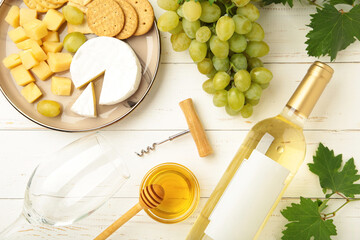 Wine tasting. Parmesan cheese with glass of wine and grape on white background. Cheese plate. Wine card, restaurant menu.