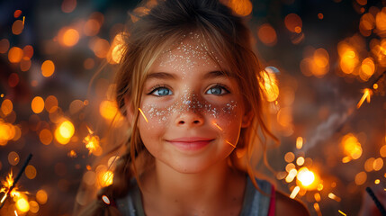Fototapeta premium A portrait of young boy with sparklers.