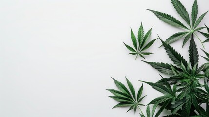 Cannabis Plant with Leaves on White Background and Space for Text
