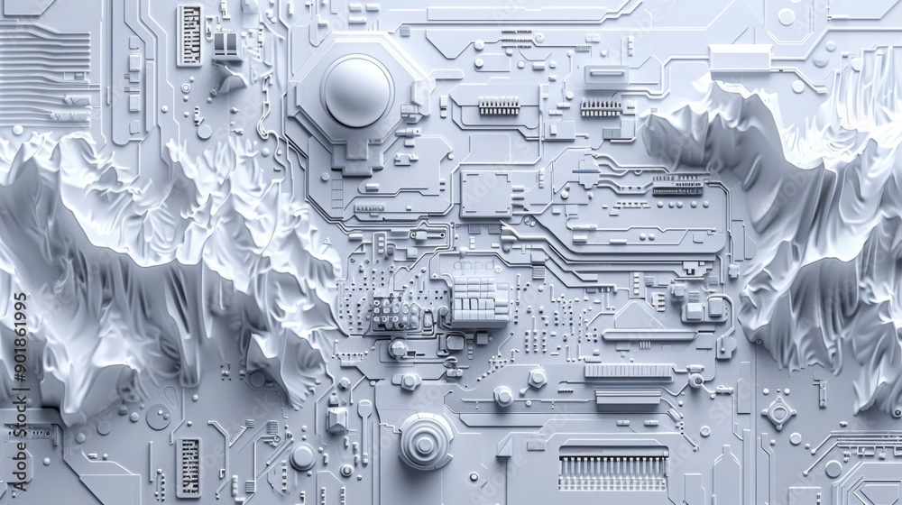Wall mural big data technology and cyber security concept with intricate paper art design